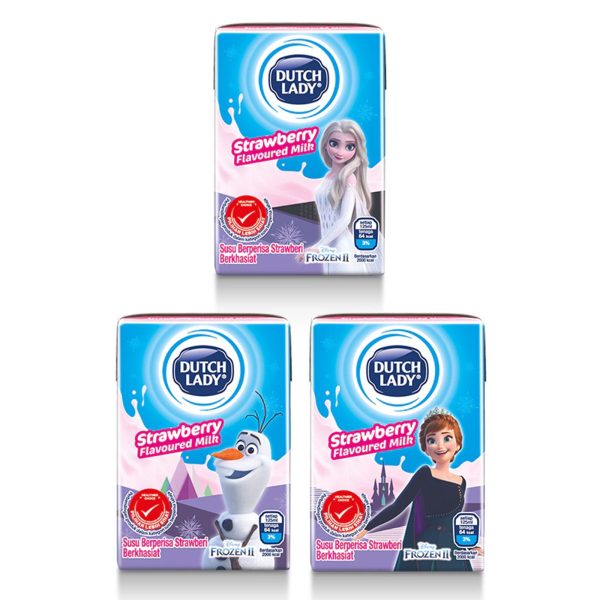 Dutch Lady Milky Frozen Full Cream UHT Milk Strawberry Flavour 125ml x 4 For Sale