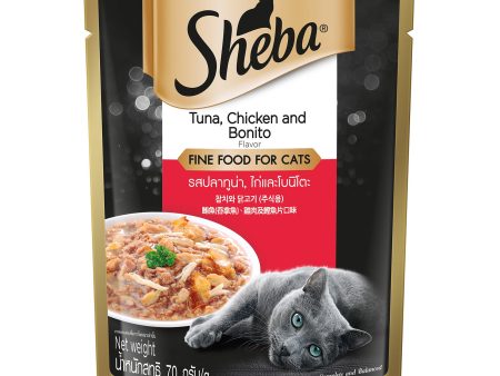 Sheba Pouch Tuna and Chicken with Bonito Flake Flavour Wet Cat Food 70g For Sale