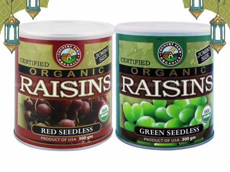 Country Farm Organics Jumbo Size Certified Organic Red and Green Seedless Raisins Twin Pack 300g x 2 Online now