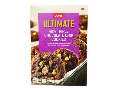 Coles 40% Triple Choc Chip Cookies 400g on Sale